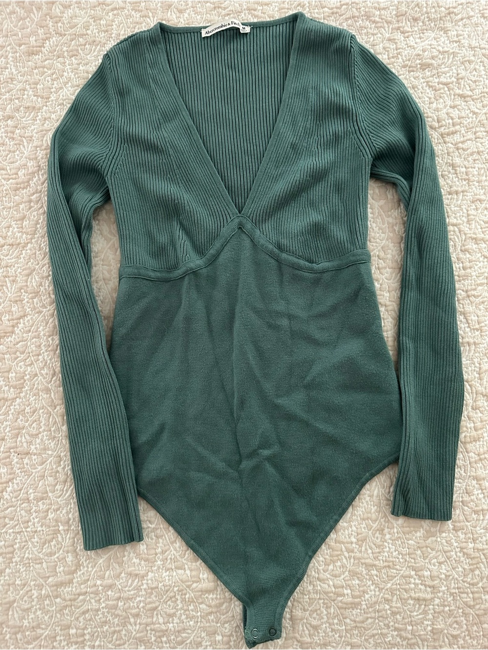 Abercrombie & Fitch Forest Green Ribbed Long-Sleeve Bodysuit